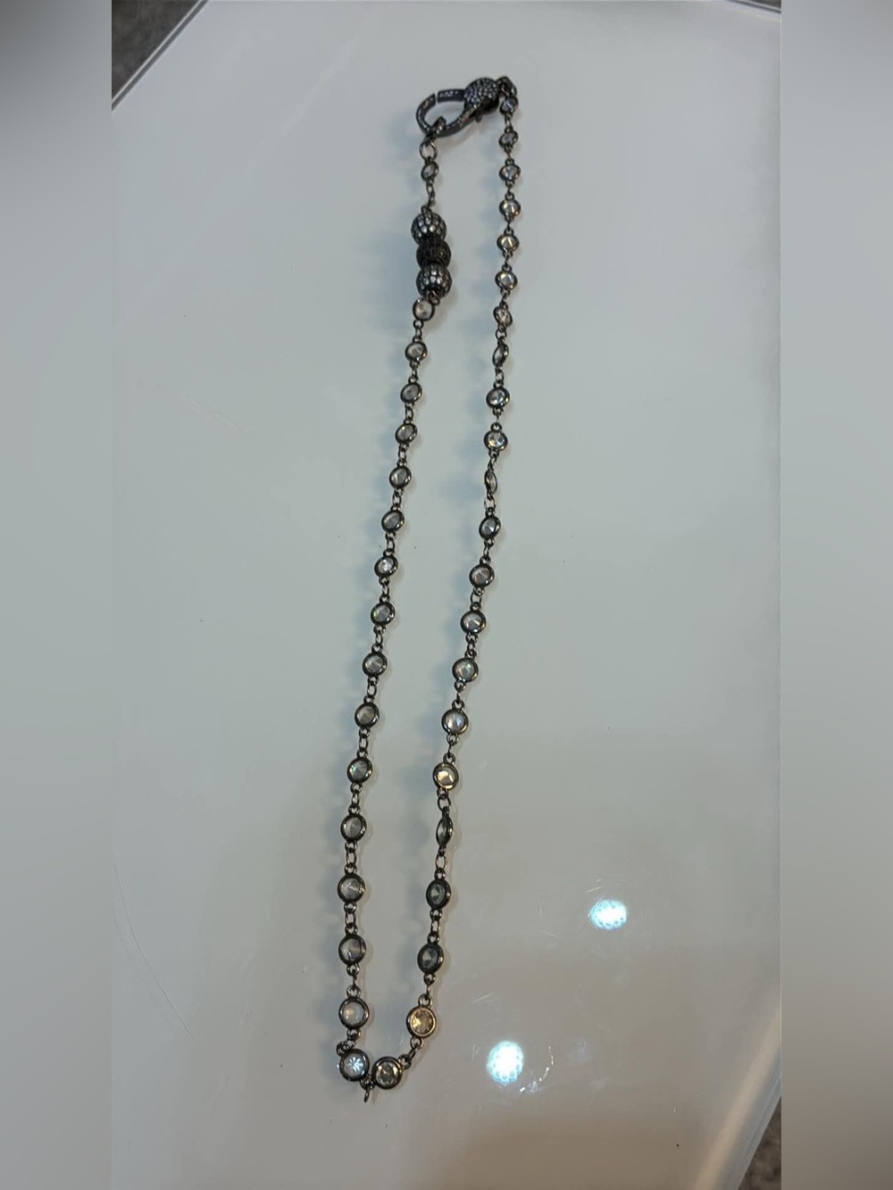 Pave Bead & Crystal Station Long Necklace - Silver - Picture 5 of 6